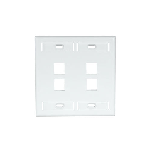 QuickPort Wallplates With ID Windows, Dual-Gang, 4-Port, White