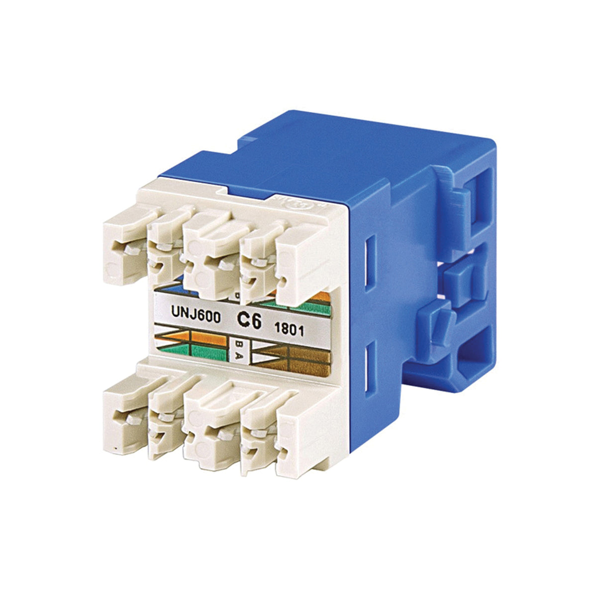 Cat 6, T568A/T568B Unshielded Modular Jack, No Dust Cover, Blue
