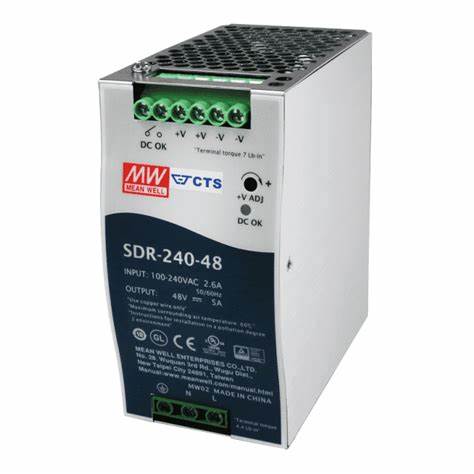 Power Supply, AC to DC DIN-Rail, 240 W, 48 Volt, 5 Amp, 240 Watt, 2.5" x 4.9" x 4.5" Size