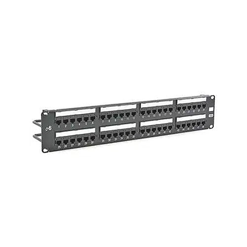 Patch Panel, Cat 6A, 48-Port, 2U, T568A/B Universal Wiring, 3.5" Height, Black