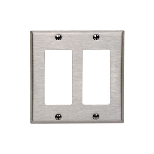 Wall Plate, Decora/GFCI Device, 2-Gang, 302 Stainless Steel