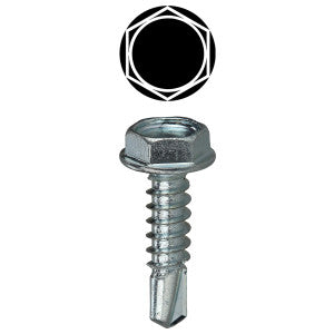 Self Drilling Screw, Hex Washer Head, Zinc Plated Steel, No. 8 x 1 in.