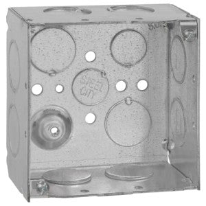 Steel City 4 in. Square Box, Steel, Welded, 2-1/8 in. D, (3) 1/2 in. and (10) 3/4 in. Knockouts