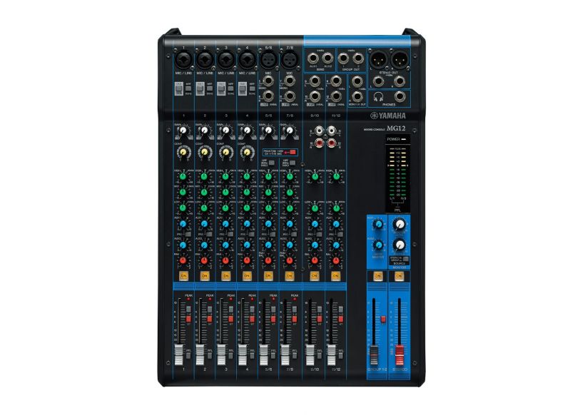 12-channel Analog Mixer with 6 Microphone Preamps, 4 Dedicated Stereo Line Channels, 2 Aux Sends, EQ