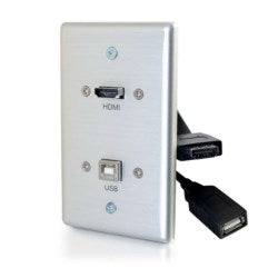 HDMI and USB Pass Through Single Gang Wall Plate - Brushed Aluminum