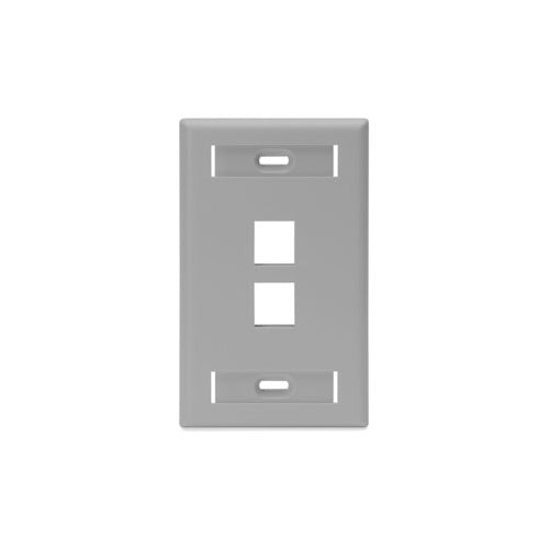 QuickPort Wallplates With ID Windows, Single-Gang, 2-Port, Grey