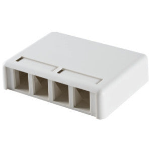 TracJack Plastic Surface Mount Box, 4 Modules, Out Single Side, Fog White