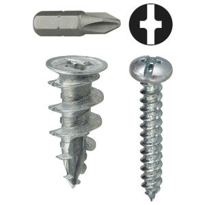 Wall Driller Kit With Phillips/Slotted Sheet Metal Screws, No. 6 x 1 in., Zinc Anchors and Bit