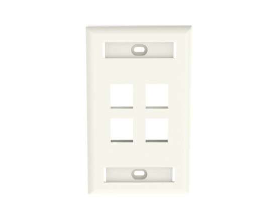 1-Gang, Flush Mount Vertical Faceplate, 4-Port, Includes Label and label Covers. Off White