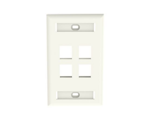 1-Gang, Flush Mount Vertical Faceplate, 4-Port, Includes Label and label Covers. Off White