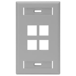 QuickPort Wallplates With ID Windows, Single-Gang, 4-Port, Grey