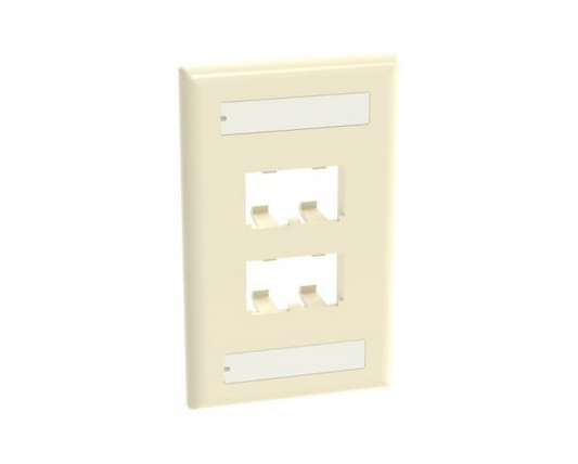 Mini-Com Classic Series, 1 Gang, Vertical Faceplate, 4-Port, Electric Ivory