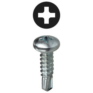 Self Drilling Screws, Phillips Pan Head, Zinc Plated Steel, No. 8 x 1 in.