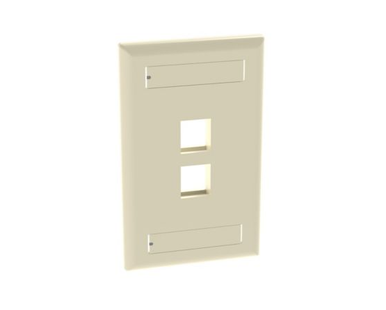 1-Gang, Flush Mount Vertical Faceplate, 2-Port, Includes Label and label Covers. Electric Ivory