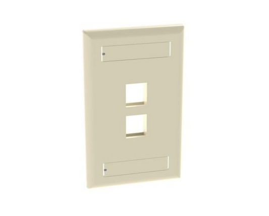 1-Gang, Flush Mount Vertical Faceplate, 2-Port, Includes Label and label Covers. Electric Ivory