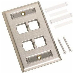 M14SP­L 4­port Single Gang Stainless Steel Faceplate with Label