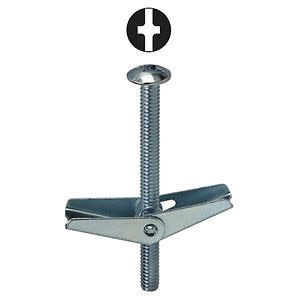 Slotted Toggle Bolts With Mushroom Head and Spring Wings, Zinc Plated Steel, 3/8 x 4 in., Pack of 50