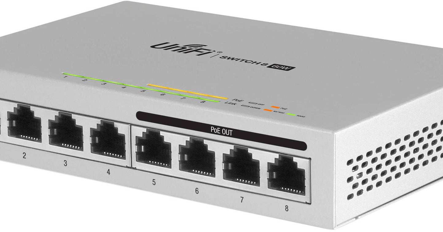 UniFi Switch, 8-ports, 60W, with 4-ports